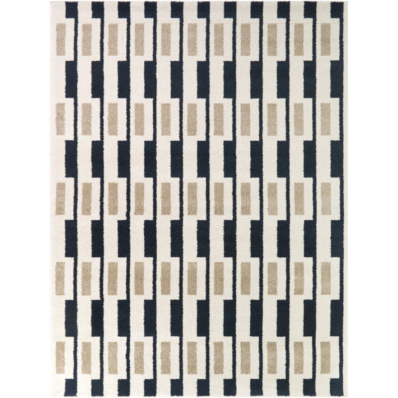 Tapis bleu marine / beige LaMonte, Bleu marine / beige, 5 pi 3 po x 7 pi