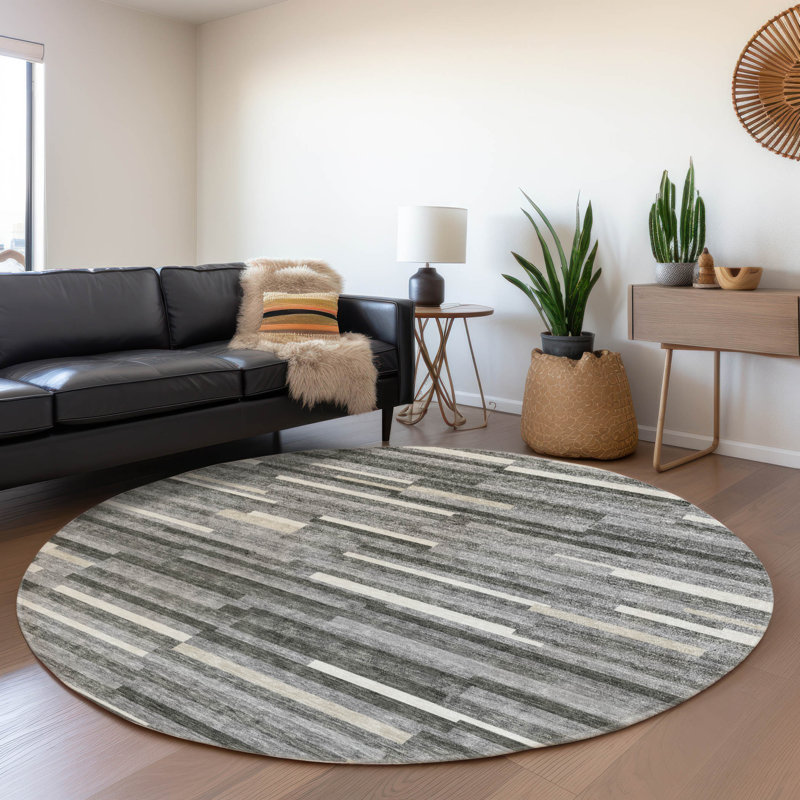 Premium Machine Washable Prisco Gray Rug, Round 8'