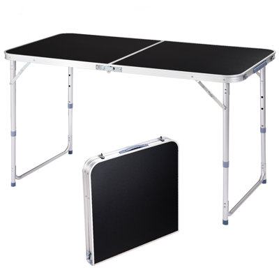 Table pliante multifonctionnelle noire de 120 cm, idéale pour l'intérieur, la terrasse, le camping, les fêtes et les événements.