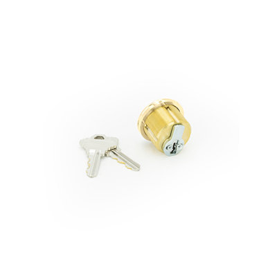 FHC RCT10PB Mortise Keyed Cylinder With Trim Ring, Brass Material, 0.125" Ring Thickness, Polished Brass Finish