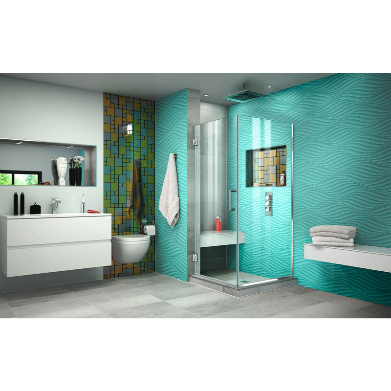 Unidoor Plus  Frameless Pivot Rectangle Shower Enclosure, Chrome, 72" H x 30.375" W x 30" D, Clear