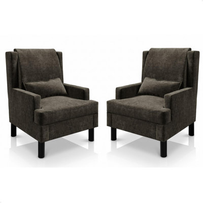 Set of 2 Wingback Accent Chair for Living Room, Mid Century Modern Chenille Armchair with High Back and Pillow
