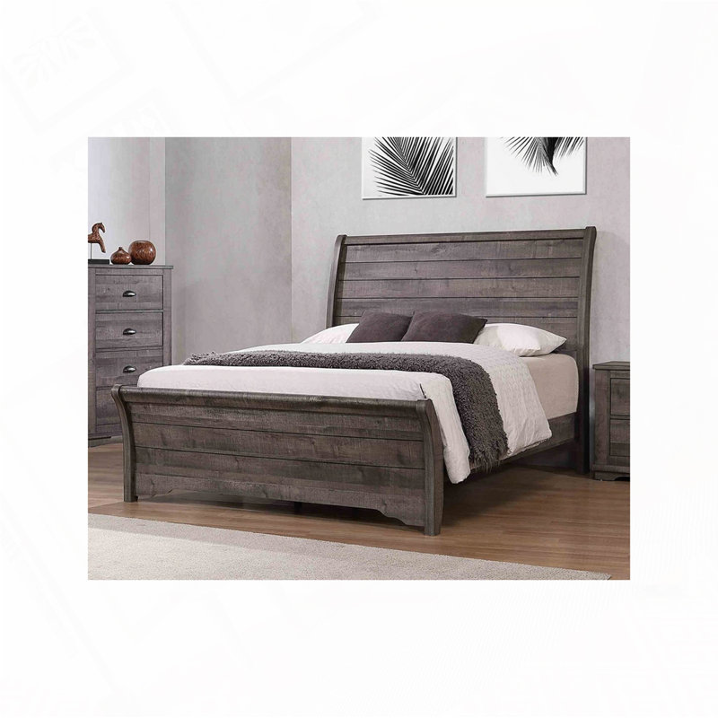 Rustic Wood Platform Bed, Gray