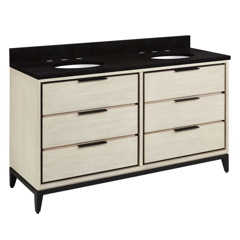 60" Hytes Double Bathroom Vanity Set with Oval Undermount Sinks, Sky Gray, Carrara Marble