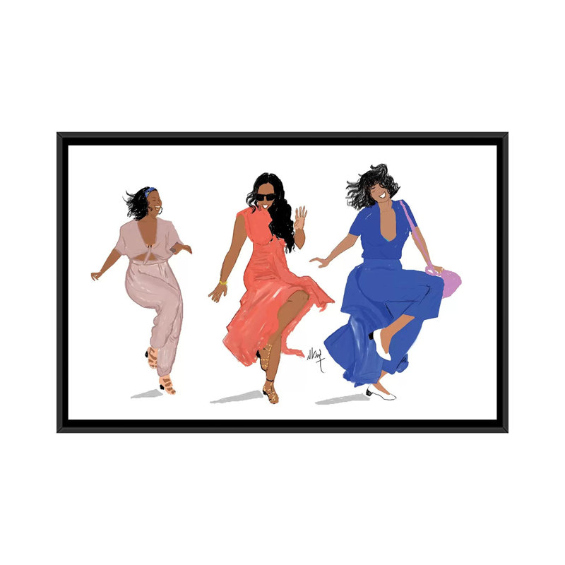 « 3 Brown Girls » par Nicholls Kobi, reproduction d’art, Pas de tapis, H 26 po x l 40 po x 1,5 po, Toile avec cadre noir