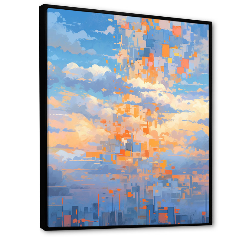 Perspectives imbriquées gris-orange II, H 32 po x l 16 po x P 1 po, Cadre flottant noir
