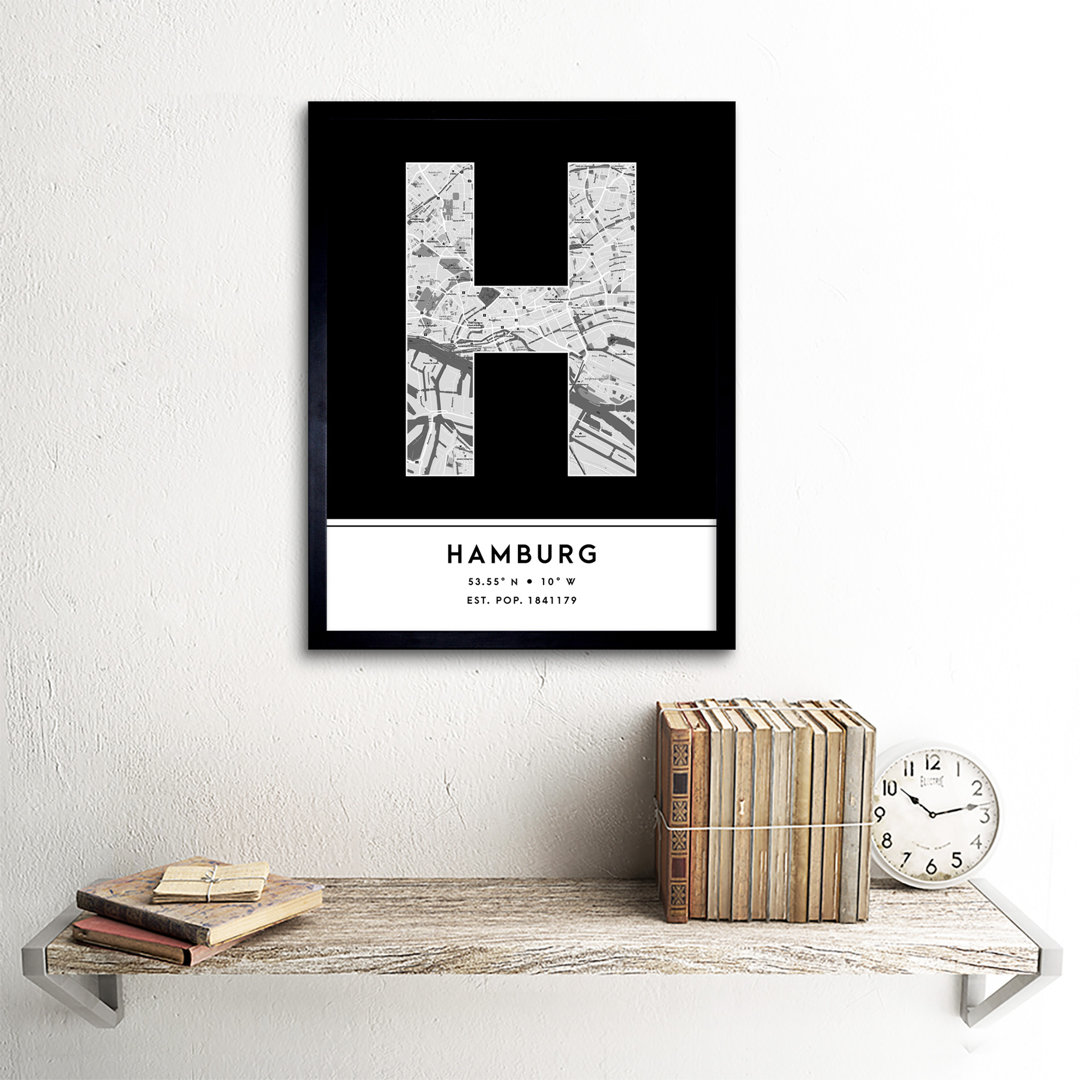 Hamburg City Map Hamburg Germany City Map Black And White - Single Picture Frame Typography