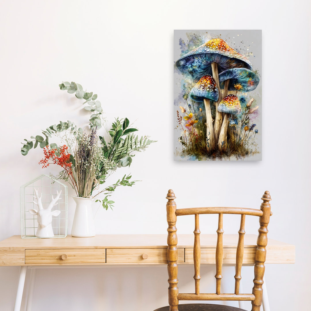Magical Forest Mushrooms Colorful Dreamy Mystical Forest Nature Wall Art Print