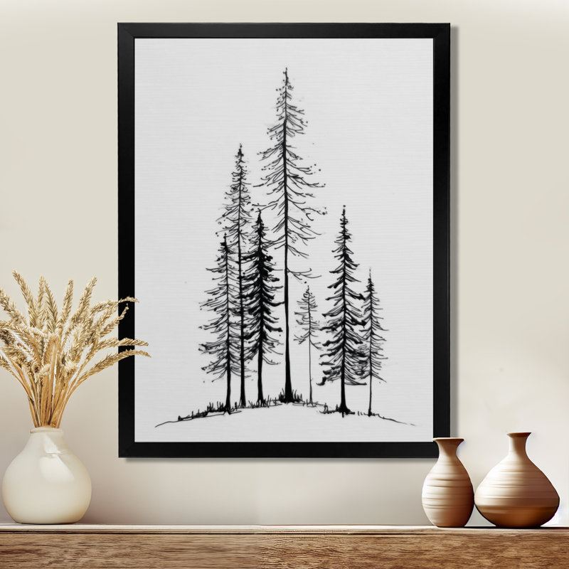 Forêt de pins au pays des merveilles hivernales - décoration murale pin, art mural noir encadré, Cadre photo unique, Noir