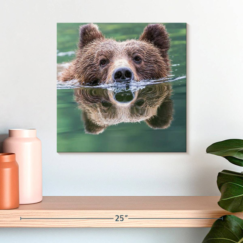 Brampt Grizzly Bear Swimming Reflection, 16'' H x 16'' W