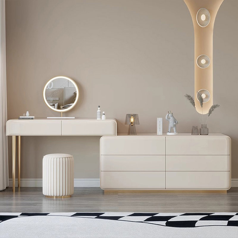 Coiffeuse avec miroir lumineux, 8 tiroirs, 1 chaise