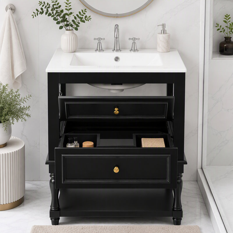 Meuble-lavabo 24 po avec lavabo en céramique, Noir