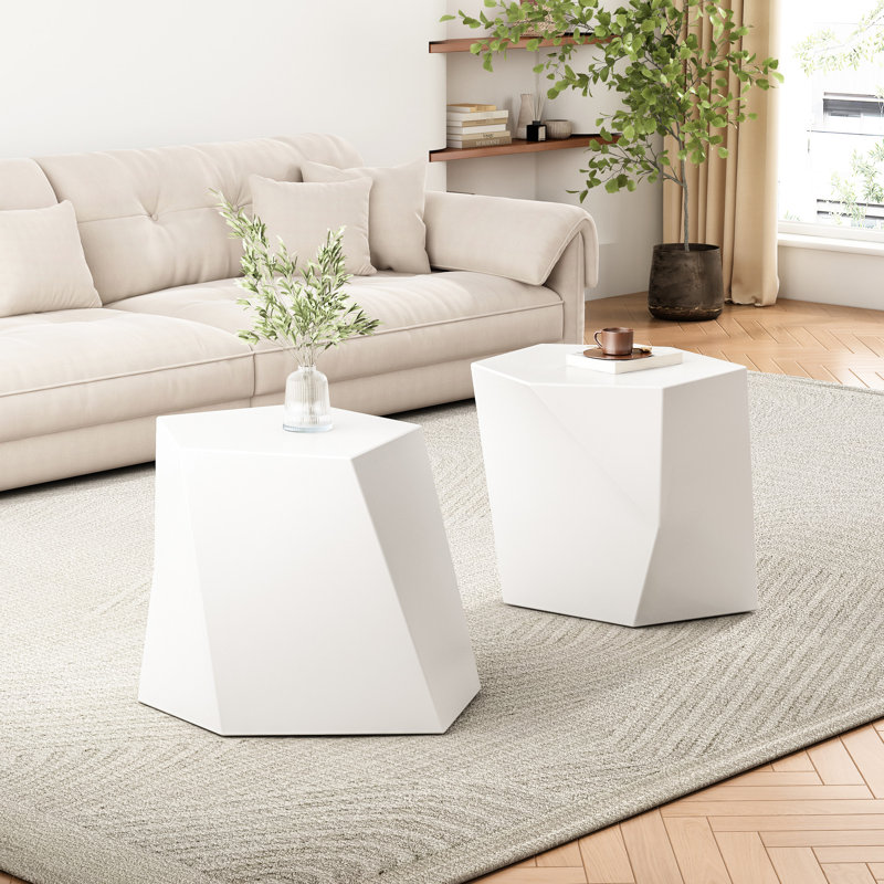 Table basse à motif géométrique, de style moderne, facile à nettoyer et à déplacer, idéale pour les petits espaces, blanche, pour l'intérieur ou l'extérieur
