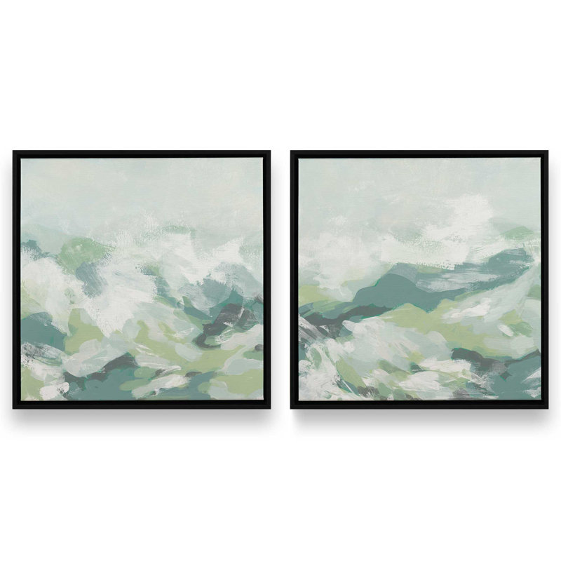 Ensemble de 2 vagues ondulées Verdant, H 33 po x l 66 po, Cadre flottant noir satiné