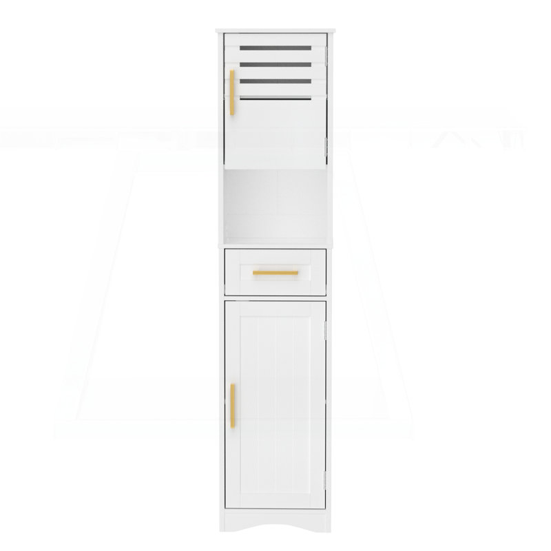 Armoire de rangement polyvalente pour salle de bain avec plusieurs compartiments et tablettes réglables