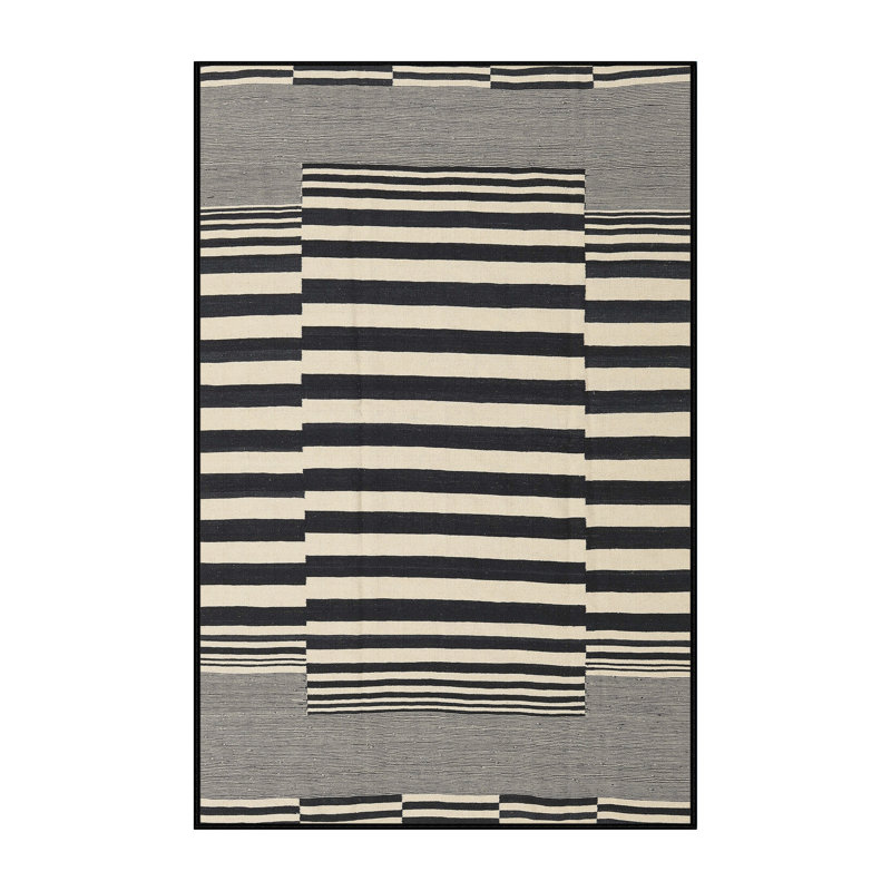 Tapis abstrait noir / beige, Rectangle 5 pi x 7 pi