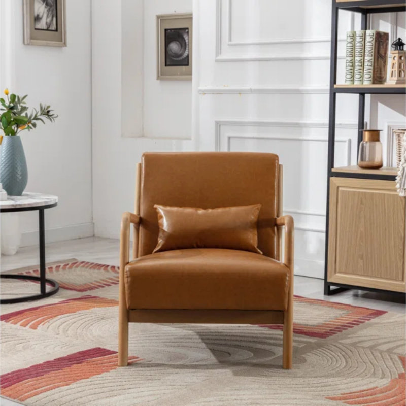 Chaise d'appoint de 25,78 po de largeur Mid-Century en similicuir avec coussin supplémentaire (ensemble de 2)