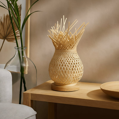 Lampe de table en rotin et osier 14 "avec base en bois Vimet