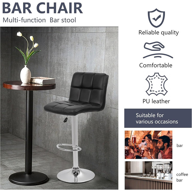 Ensemble de 2 tabourets de bar pivotants modernes réglables en cuir de polyuréthane avec dossier et repose-pieds