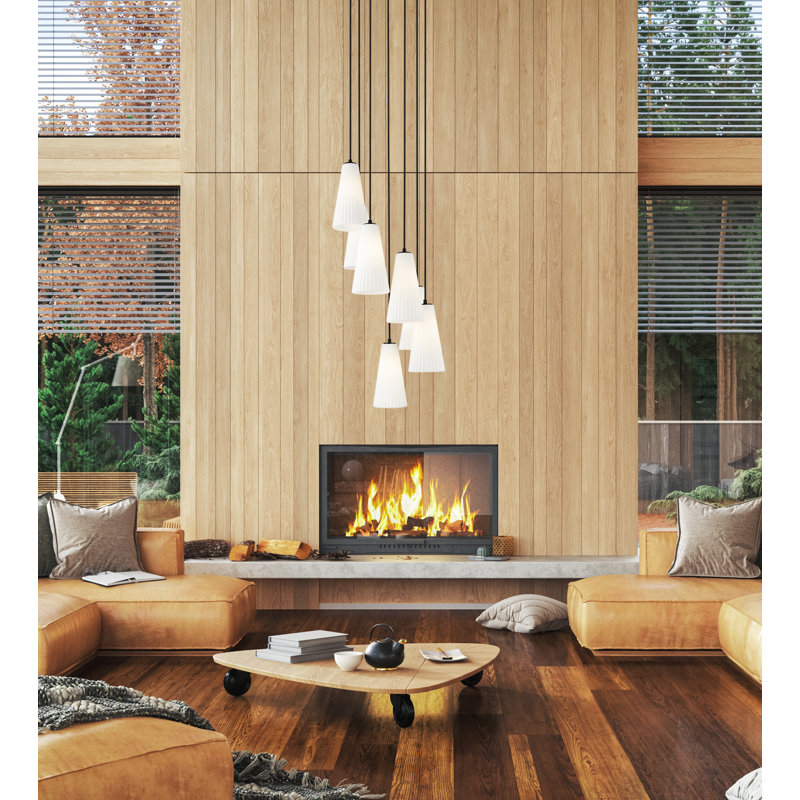 Matte Black 7-Light Chandelier with Frosted Glass Shades