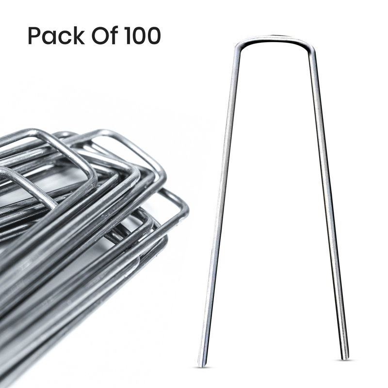  Pack of 100 U-Shaped Garden Pegs for Weed Control Membrane, Ground Pegs for Securing Lawn, Artificial Grass, Matting, and Netting - Staples and Pins