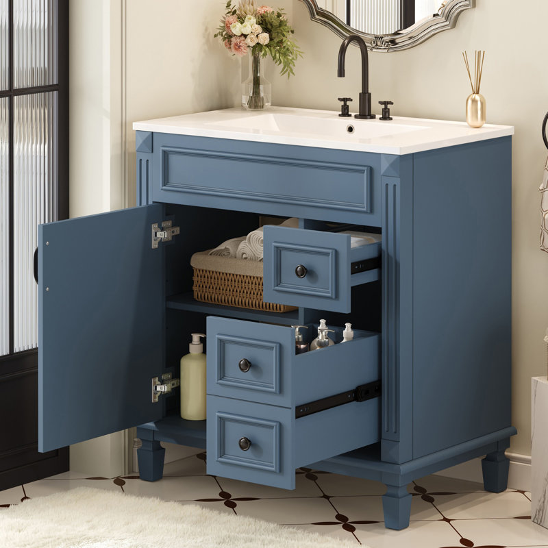 Meuble-lavabo moderne 30 "avec comptoir en céramique, Bleu