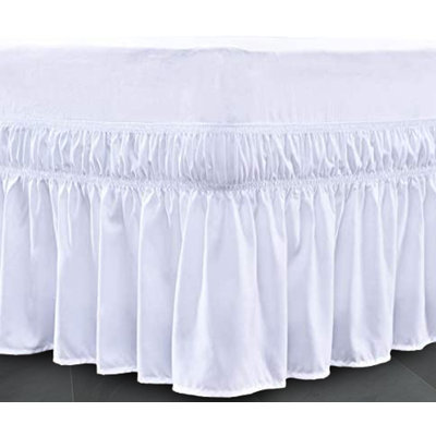 400 Thread Count 100%White Cotton Sateen Edge Ruffle Gathered Bed Skirt Three Sided Coverage with Platform