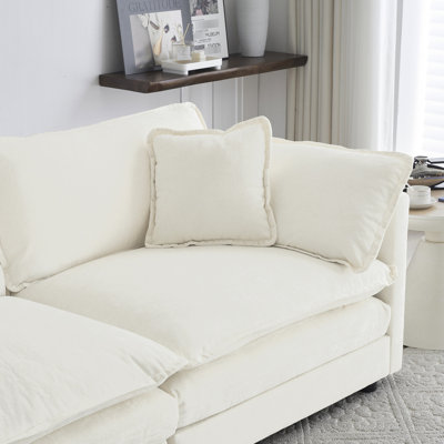 Chenille blanche pour la maison - 2 + 3 places, siège profond, siège confortable en tissu, salon de conception moderne