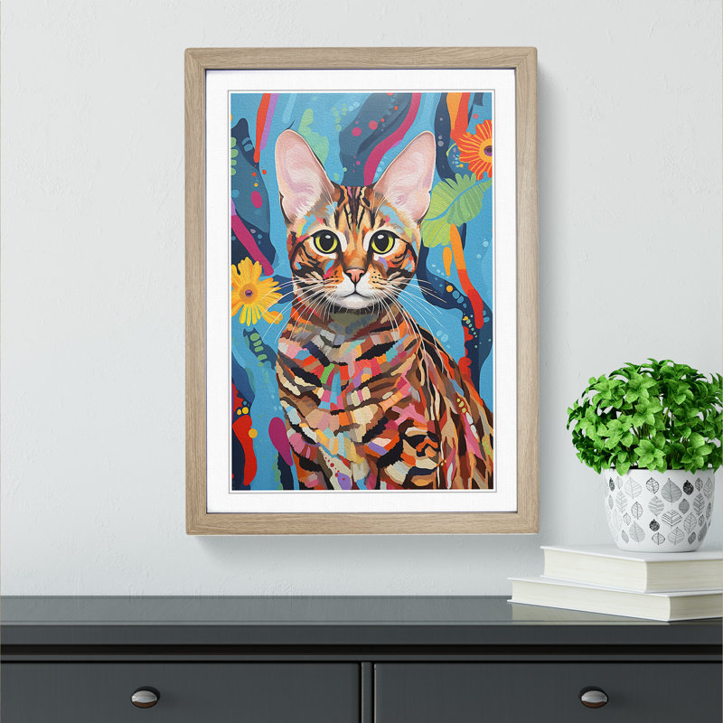 Bengal Cat Contemporary - Framed Print, 64cm H x 46cm W x 2cm D, Oak Framed