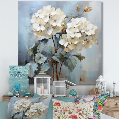 Blue Hydrangea Blooms In Gray Tone - Hydrangea Framed Art