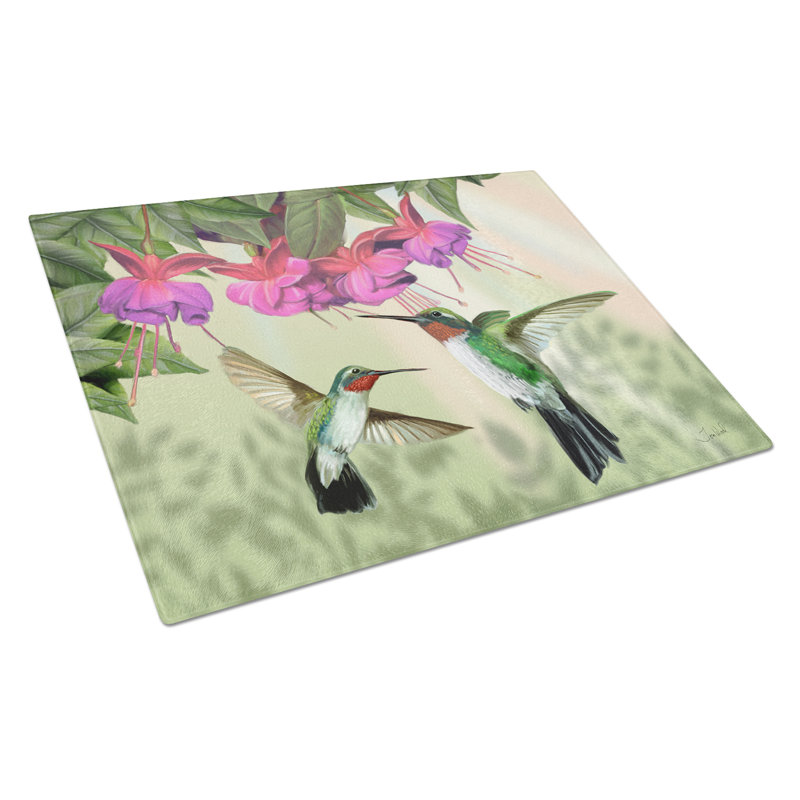 Caroline's Treasures Fuchsia and Hummingbirds Glass Cutting Board