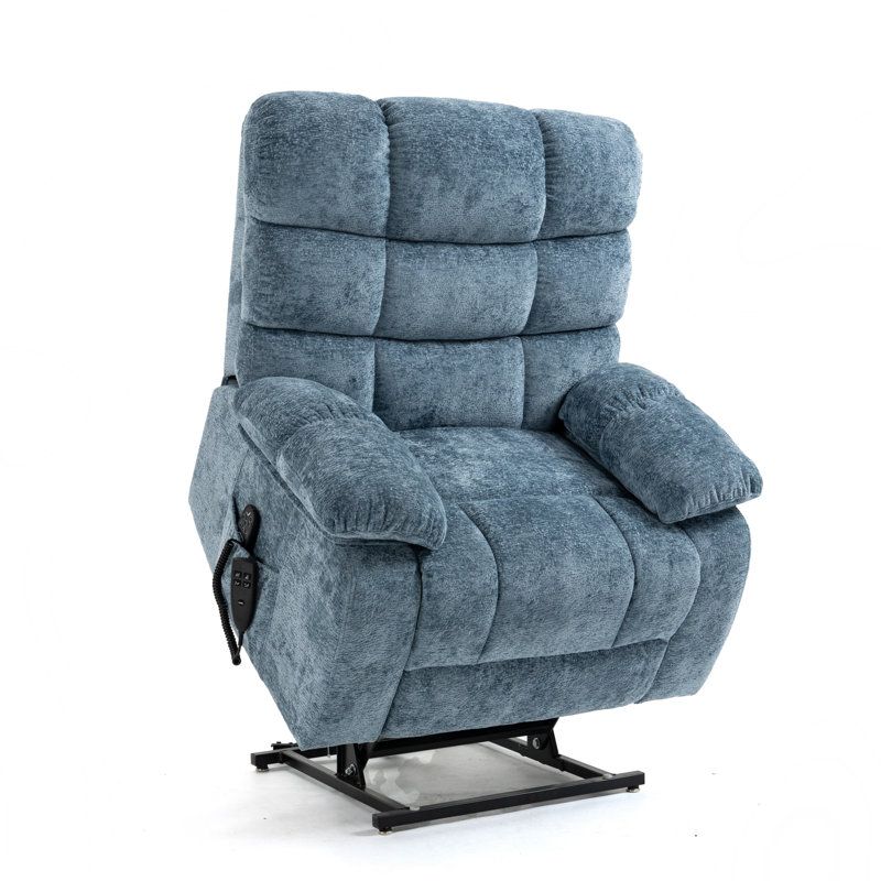 Olda Upholstered Lift Assist Power Recliner, Blue Chenille