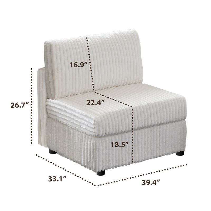 Upholstered Armless Chair Middle Seat Module For Modular Sofa