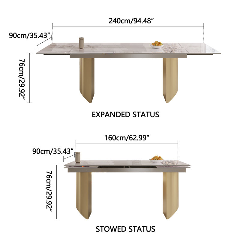 Ensemble de salle à manger 9 pièces Andrik avec table en pierre frittée extensible 94,5 po et 8 chaises pour 8-10