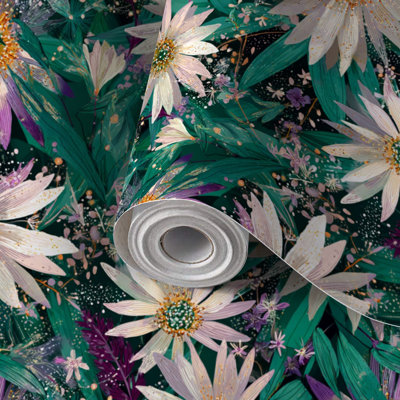 Papier de contact à peler et coller avec papier peint à motif floral d'inspiration rétro auto-adhésif et amovible 17,7 po x 118 po (45 x 300 cm)