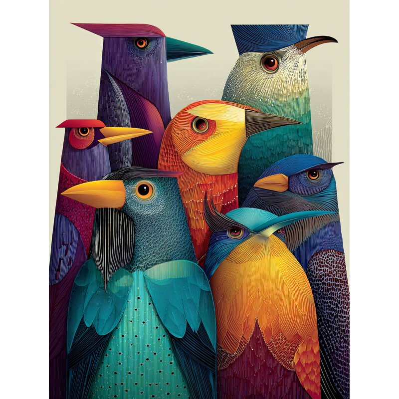 Oiseau coloré III, art mural sur toile tendue, H 32 po x l 48 po