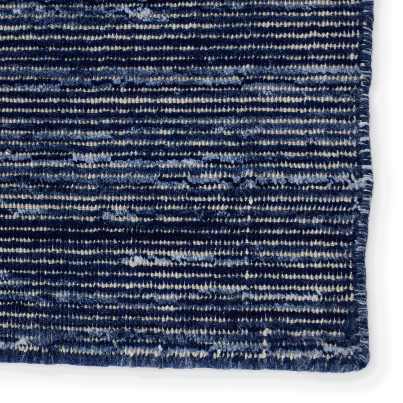 Caron Navy Hand-Woven Striped Rug, Rectangle 10' x 14'