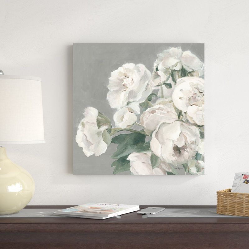 Pivoines sur fond gris, H 20 po x l 20 po