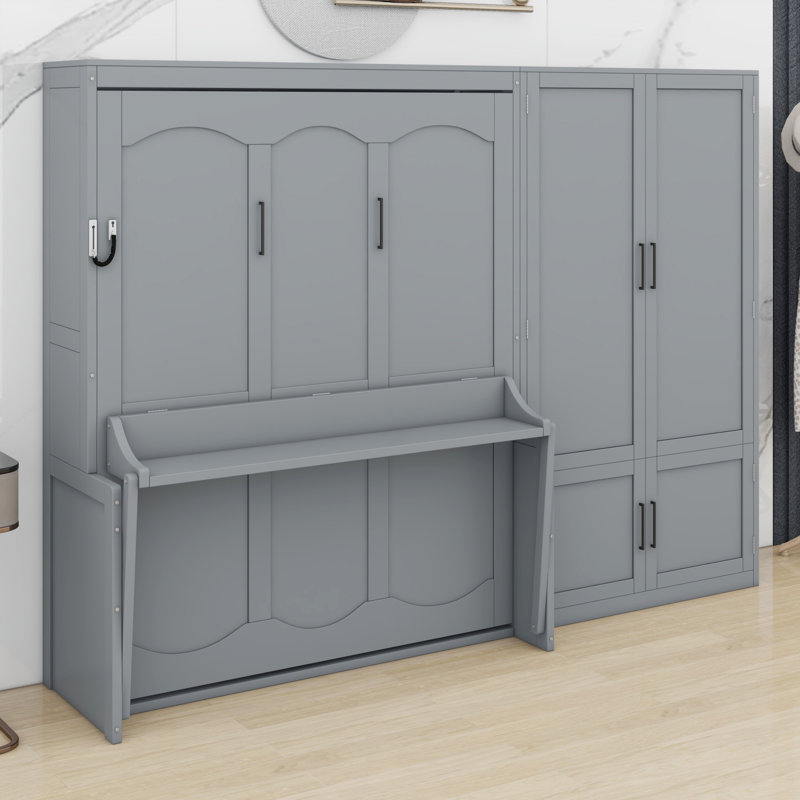 Lit escamotable mural avec placard, Gris