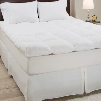Macy Pillow Top King Mattress Topper - Plush and Supportive Baffle Box Down and Duck Featherbed with 4-Inch Gusset and Cotton Cover