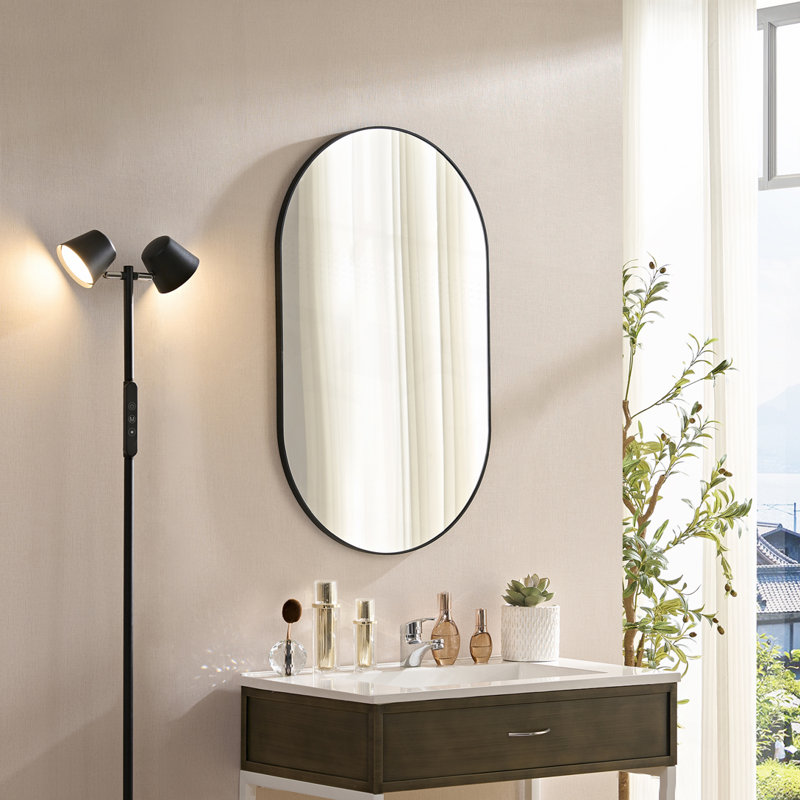 Miroir mural 36 * 22 pouces noir en métal ovale miroir, 36 po x 22 po, Ovale