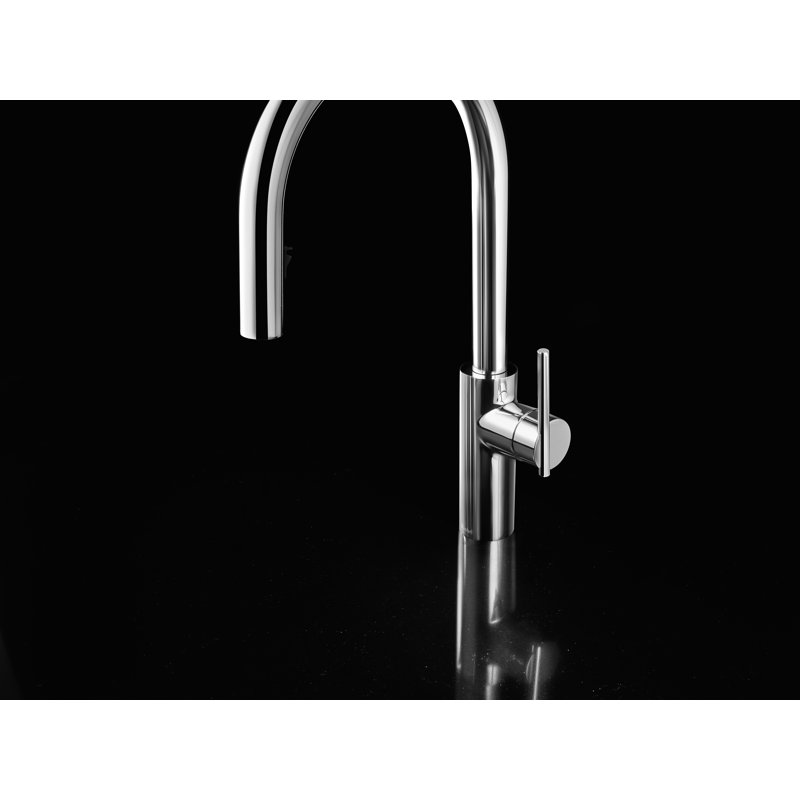 Lateral Pull-Down Kitchen Faucet With C-Spout, Stainless Steel