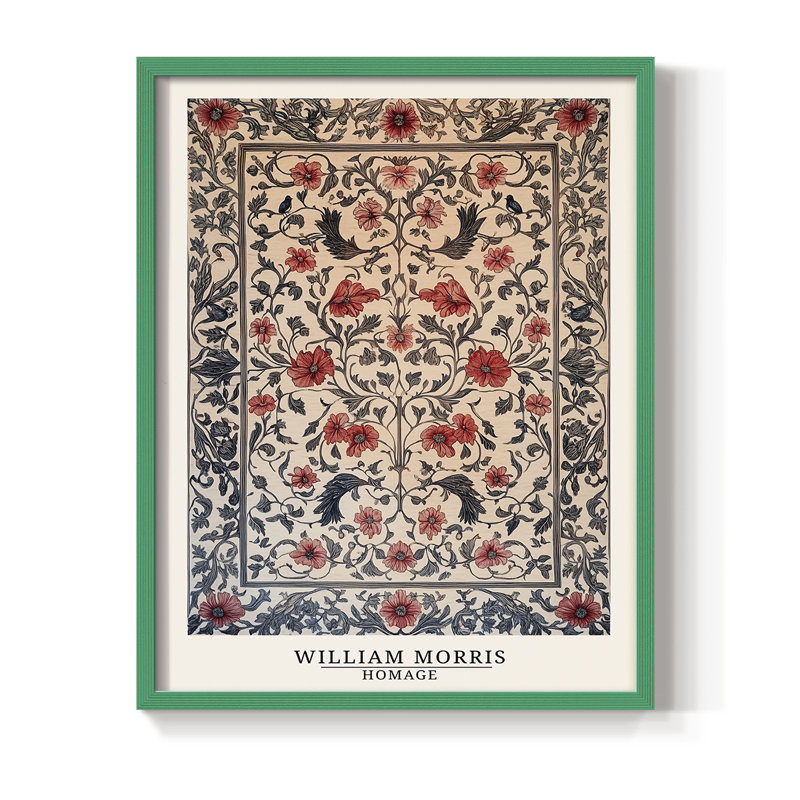 Imprimé encadré en bois massif de la série CC de William Morris, Vert, H 30 po x l 24 po