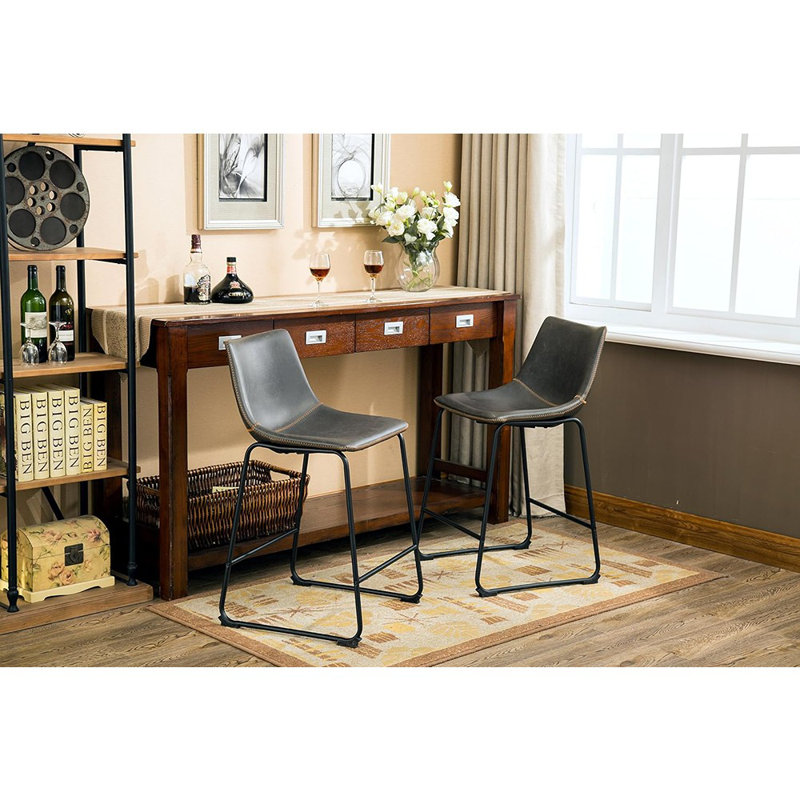 Ensemble de 2 tabourets de bar en cuir PU rétro, gris antique
