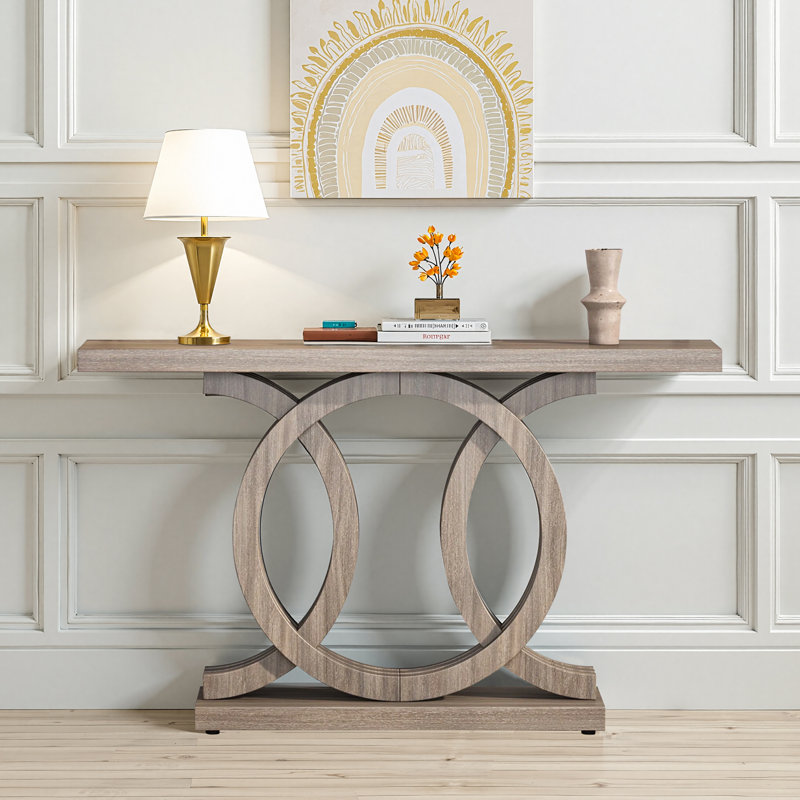 55.12"L*13.78"W*31.89"H,Farmhouse Geometric Base Console Table - 55" Rustic Sofa Table for Hallway & Living Room