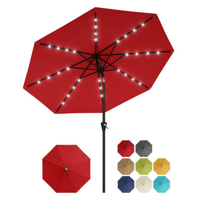 10FT Patio Umbrella Outdoor, Table Umbrella with solar lights, 8 Sturdy Ribs UV Protection Waterproof for Garden, Pool