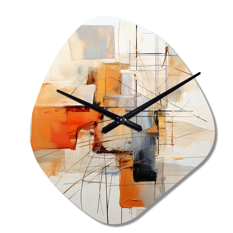Orange gris, dessin au trait abstrait expressionnisme - dessin au trait de forme irrégulière, horloge murale, Grand