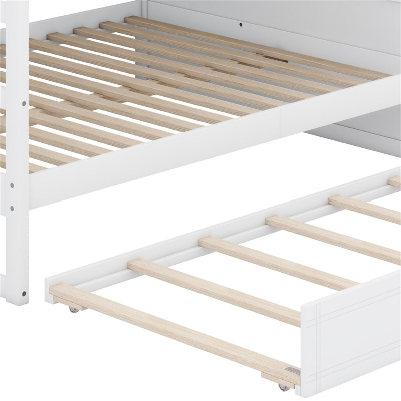 Bunk Bed With Trundle And Staircase, White
