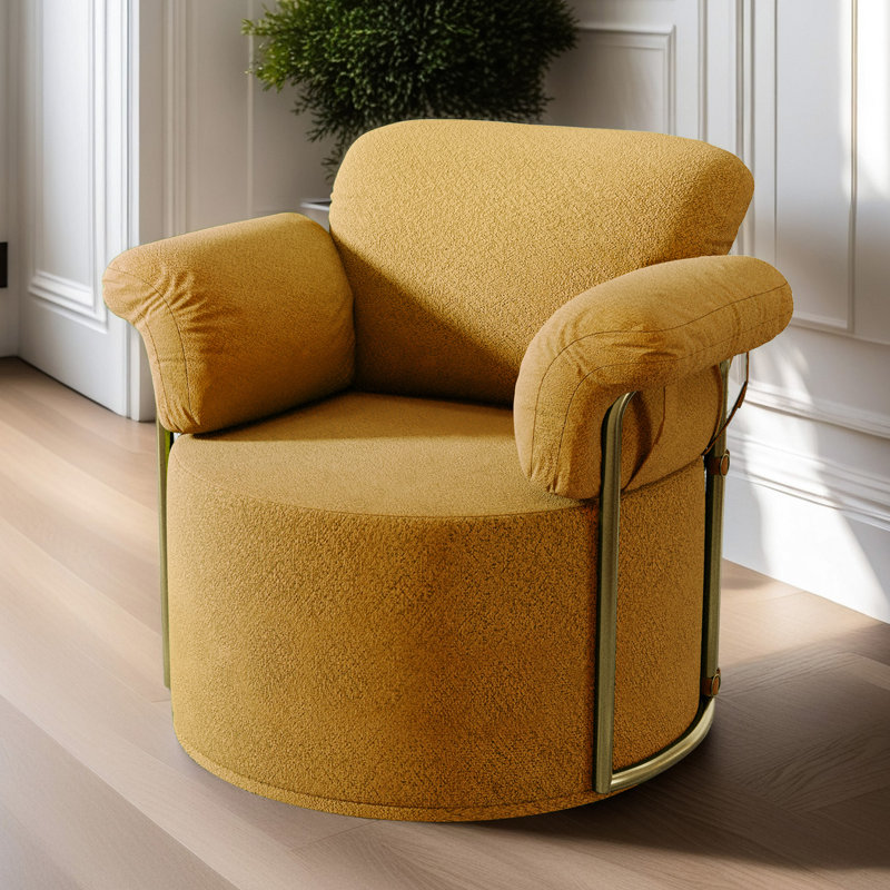 28" Wide Swivel Barrel Accent Chair With Upholstered Seat And Padded Track Arms, Orange