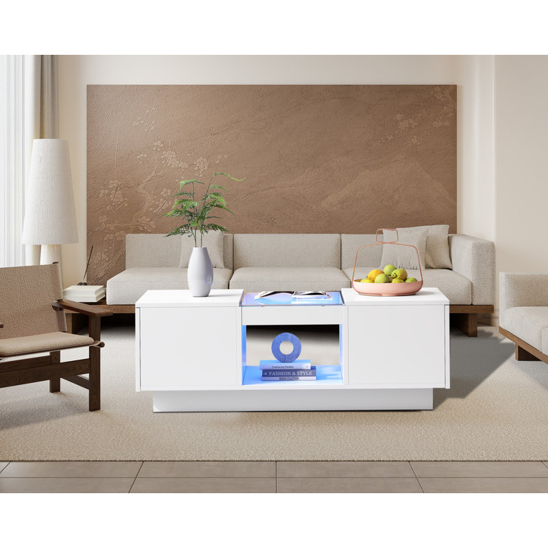 Solid Coffee Table with Storage, White